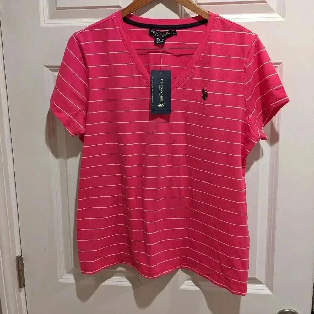 NWT US Polo Assn. Women's Pink V-neck Sz XL